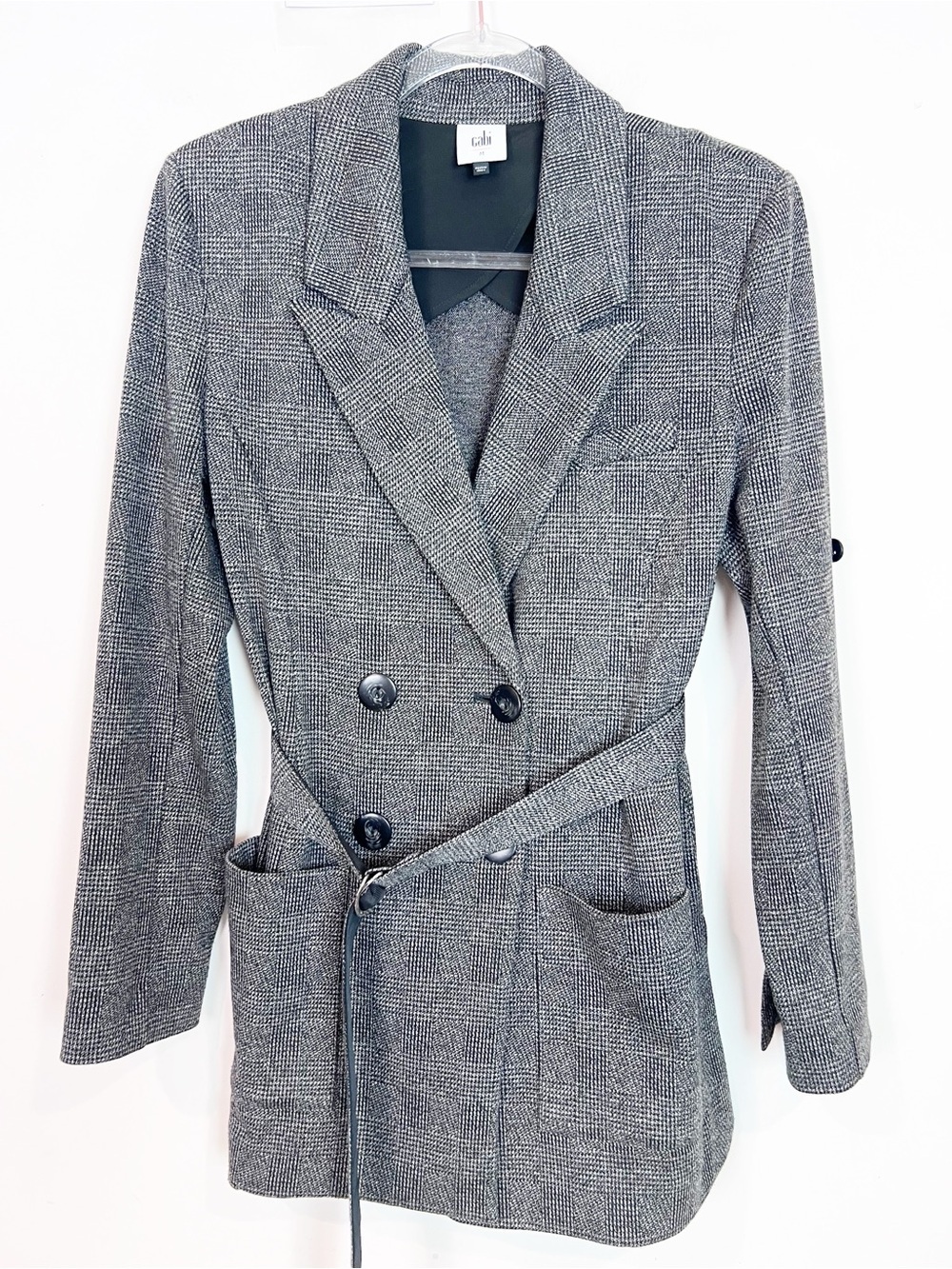CABI BOND BLAZER BLACK GRAY GLEN PLAID DOUBLE BREASTED JACKET STYLE 3728 MEDIUM